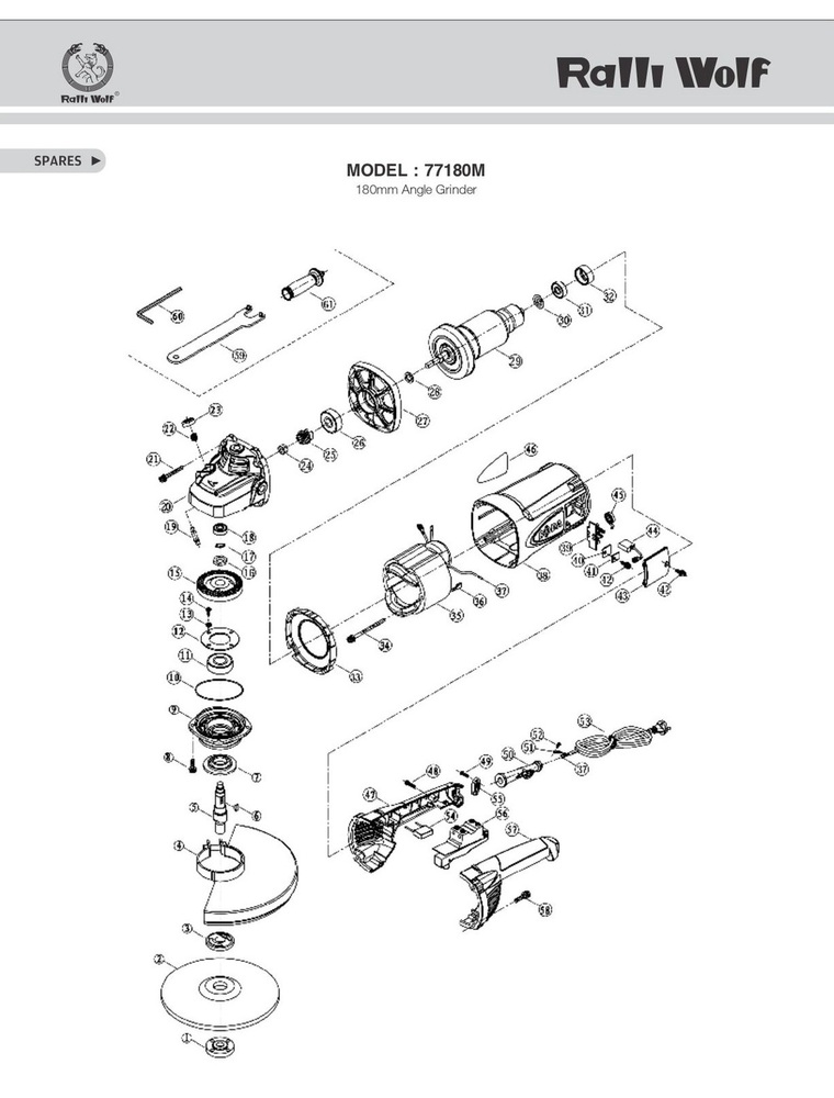 Ralli Wolf 180mm Angle Grinder (77180m) - Application: Grinding