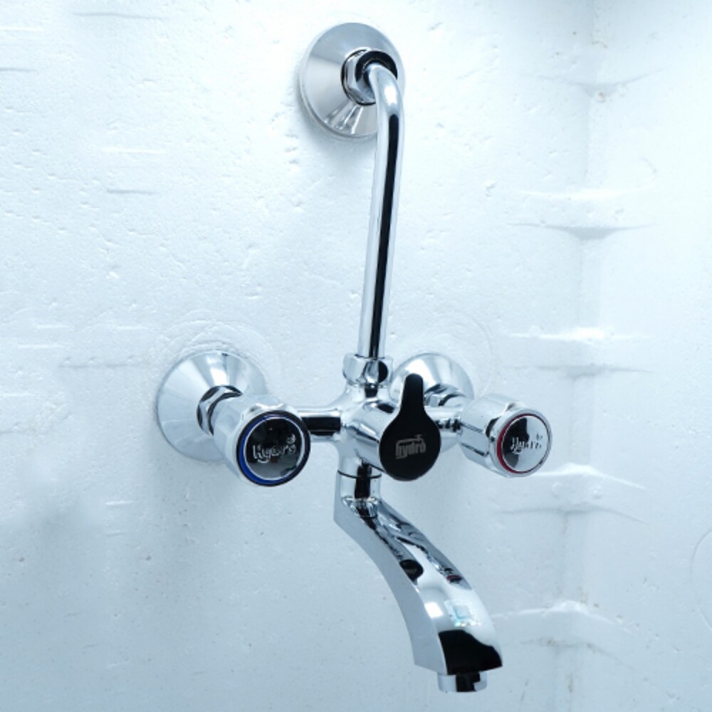 Hyd001975 2 in 1 Wall Mixer - Stainless Steel Customized Size Glossy Silver Finish | Elegant Round Design Smooth Hot/Cold Water Flow Space-Saving Bathroom Accessory
