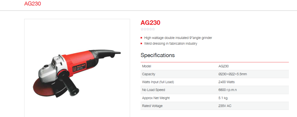 Ralli Wolf 230mm Angle Grinder (AG230)