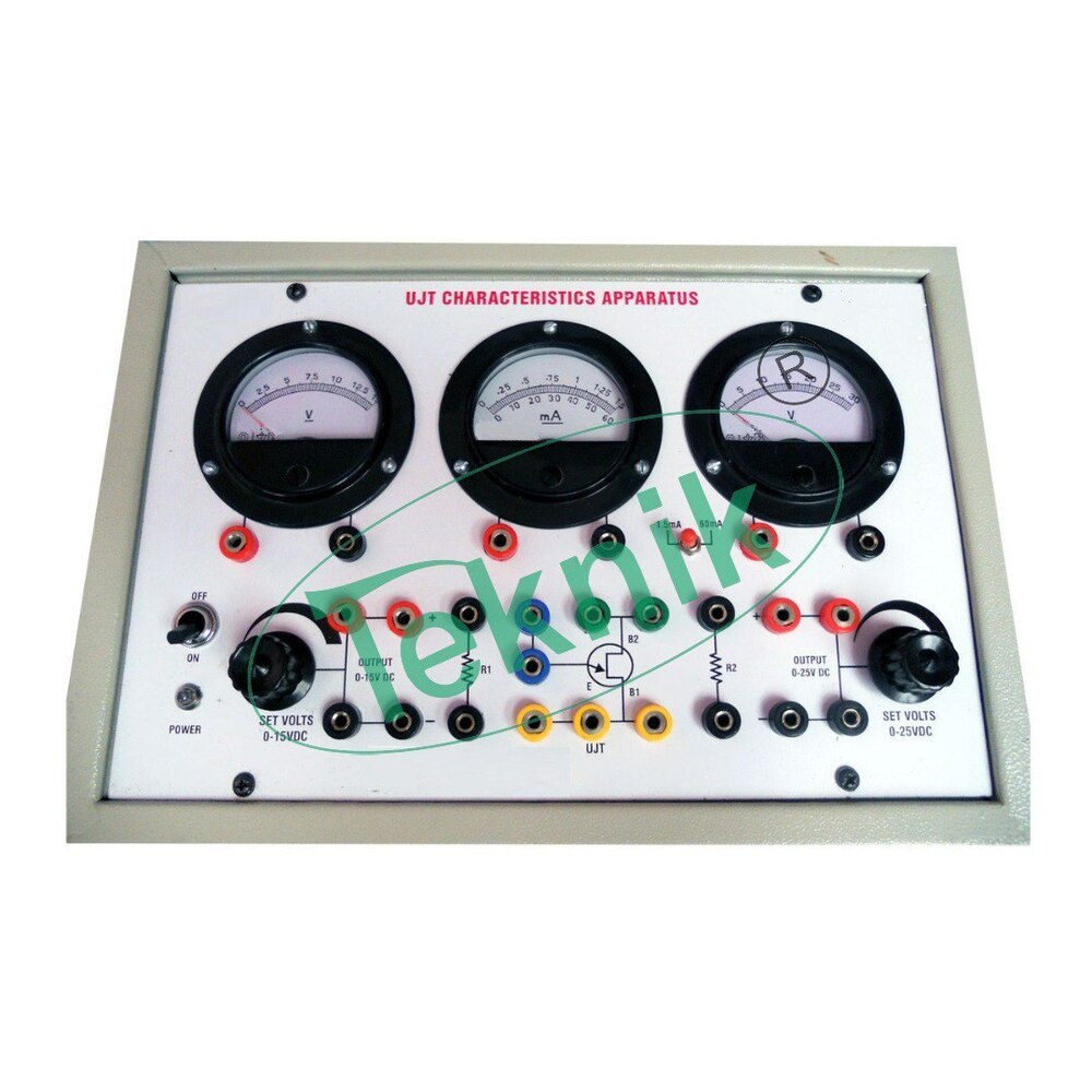 UJT CHARACTERISTICS APPARATUS & UJT AS RELAXATION OSCILLATOR WITH BAKELITE PANEL & ROUND METERS