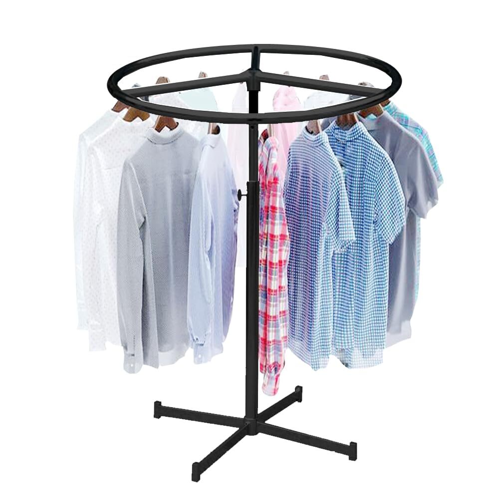 Clothes Rails Stand Solid Metal Clothing Free Standing Hanger Stand For Display Uses for Home, Store and Showrooms (Black, Circle Rotating Stand)