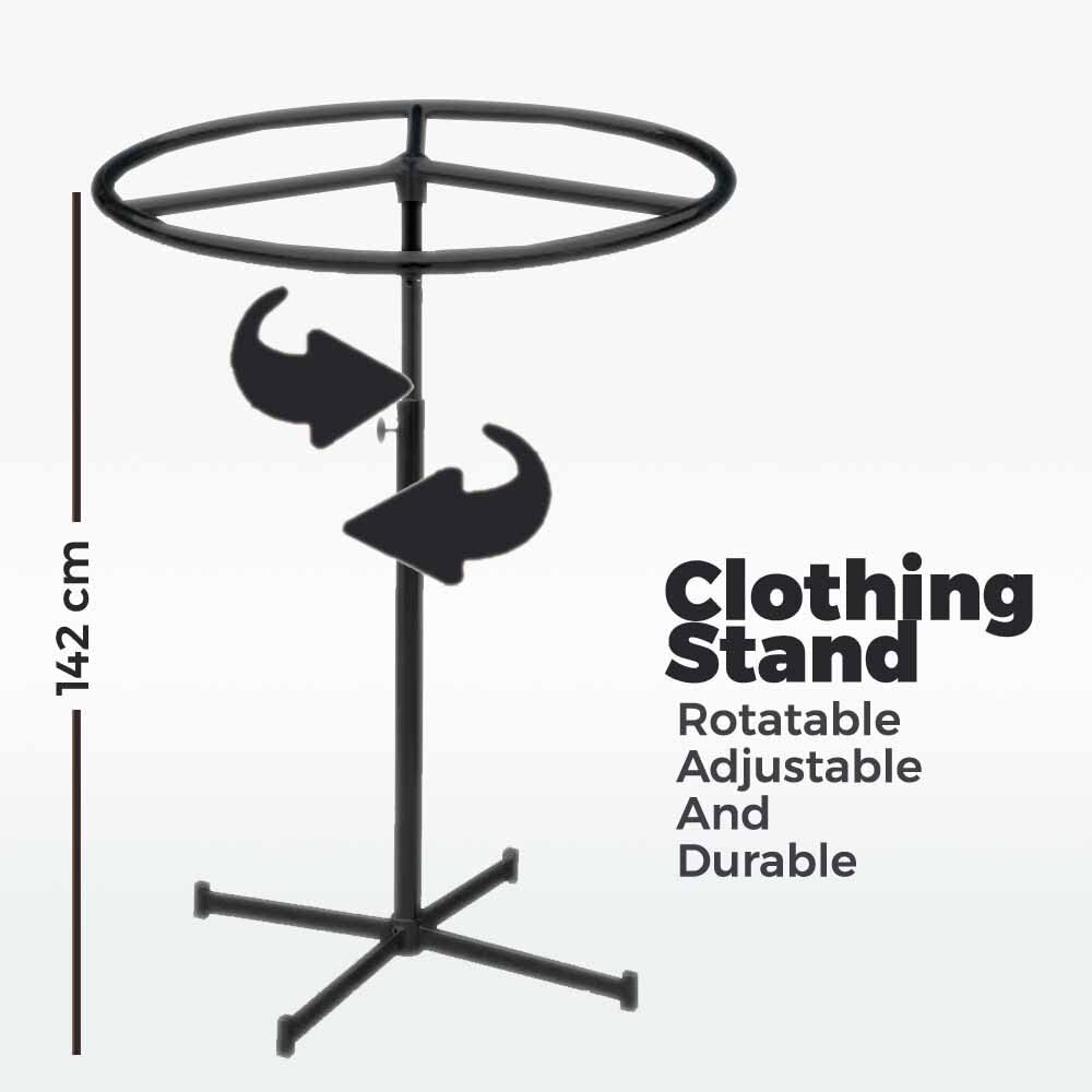 Clothes Rails Stand Solid Metal Clothing Free Standing Hanger Stand For Display Uses For Home, Store And Showrooms (Black, Circle Rotating Stand)