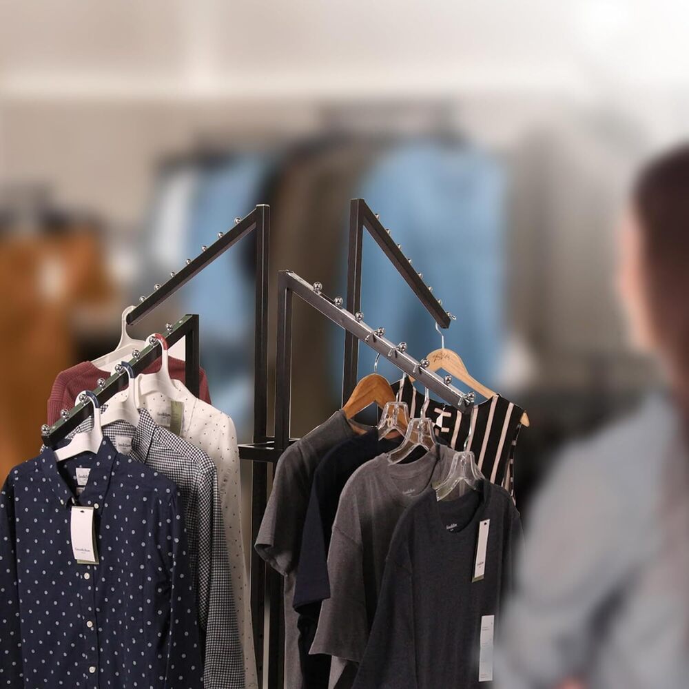 Clothes Rails Stand Solid Metal Clothing Free Standing Hanger Stand For Display Uses For Home, Store And Showrooms