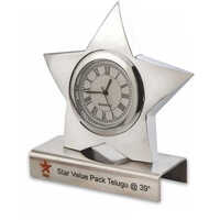 Table Top Clock - Durable Plastic, 170 Grams Weight | Silver Star Shape, Plain Surface, Warranty Included