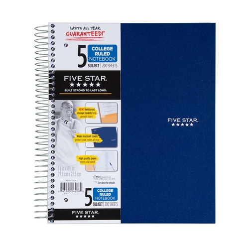 5 Subject Spiral Note Books - Feature: High Quality