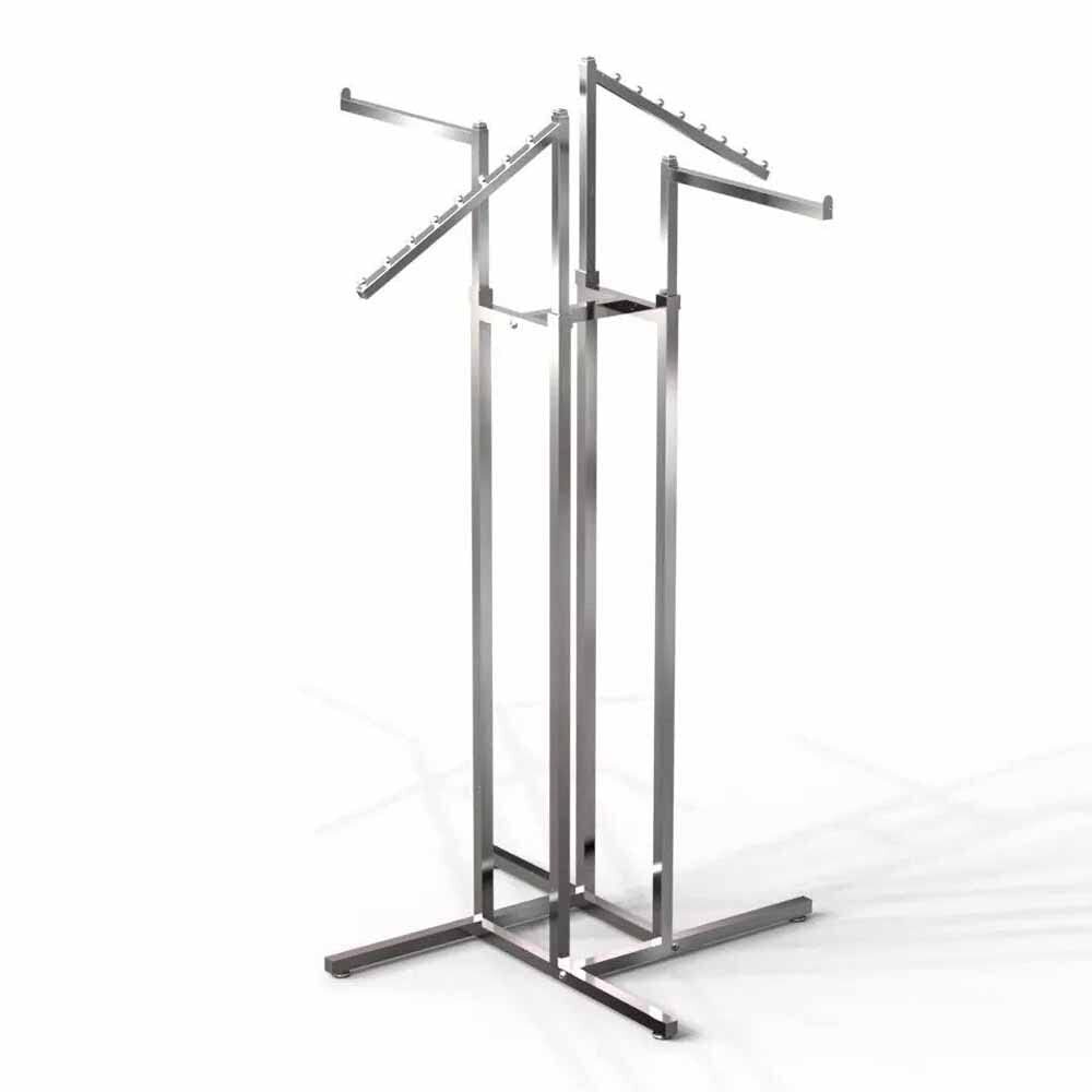 Four Way Clothng Display Stand Used for shop, Shworoom & Exhibition (Silver Chrome Color)