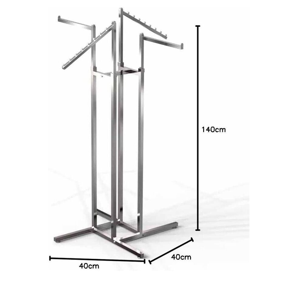 Four Way Clothng Display Stand Used for shop, Shworoom & Exhibition (Silver Chrome Color)