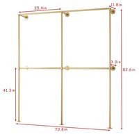 Gold Wall Clothing Rack Wall Mount clothes Rack,Heavy Duty Pipe Clothing Rack Retail Display Hanging Rod for Closet Storage