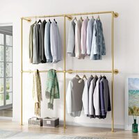 Gold Wall Clothing Rack Wall Mount clothes Rack,Heavy Duty Pipe Clothing Rack Retail Display Hanging Rod for Closet Storage