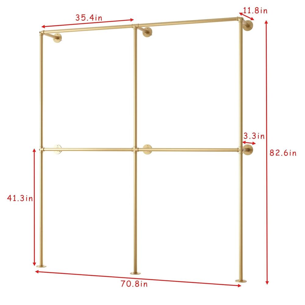 Gold Wall Clothing Rack Wall Mount clothes Rack,Heavy Duty Pipe Clothing Rack Retail Display Hanging Rod for Closet Storage