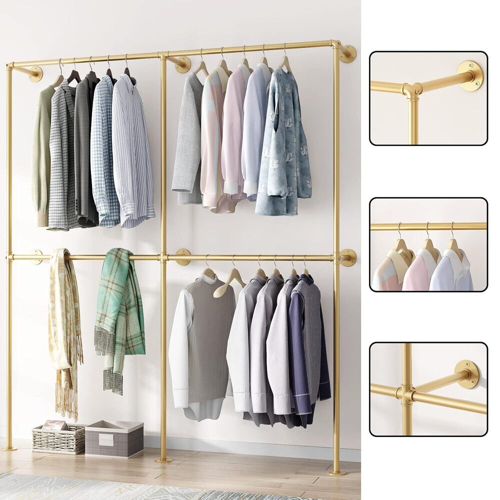 Gold Wall Clothing Rack Wall Mount Clothes Rack,heavy Duty Pipe ...