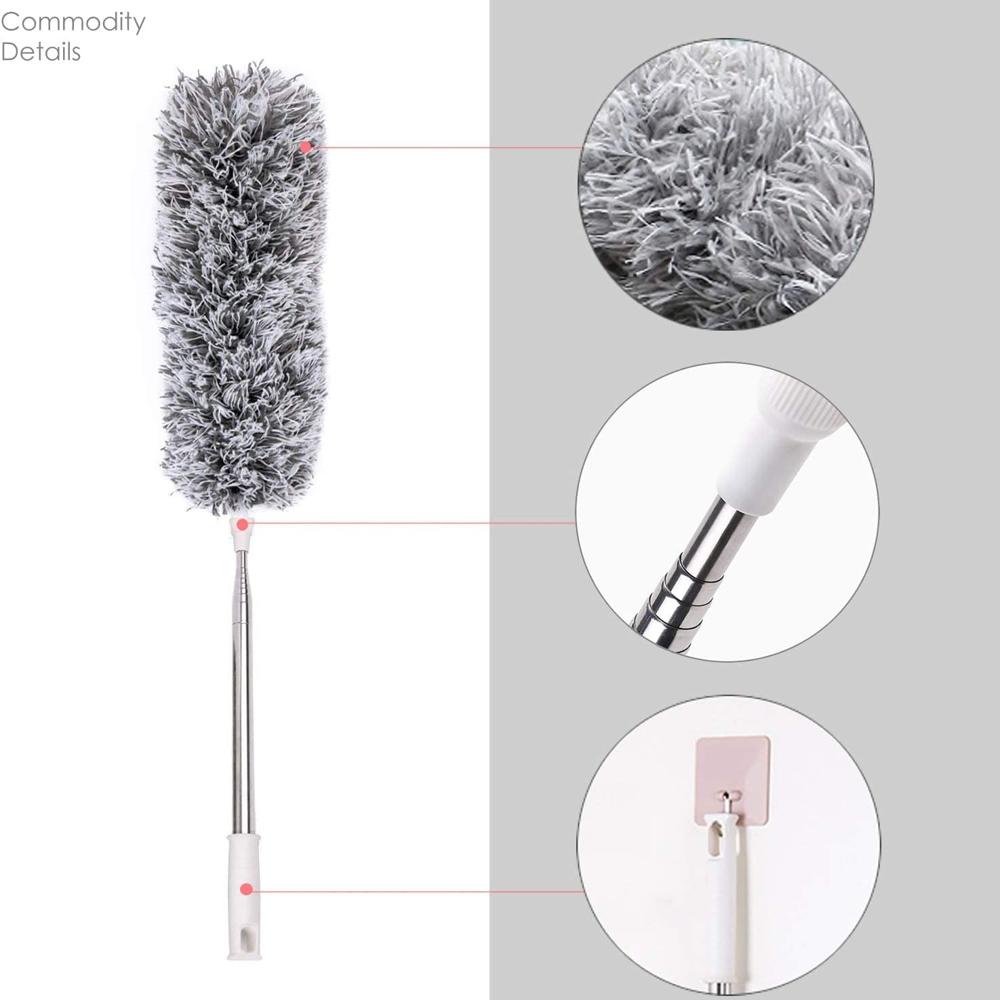 100 Inch Microfiber Feather Duster - Microfiber & Stainless Steel Pole, Extra Long Extendable Handle, Multi-use For Ceiling Fans, Blinds & More