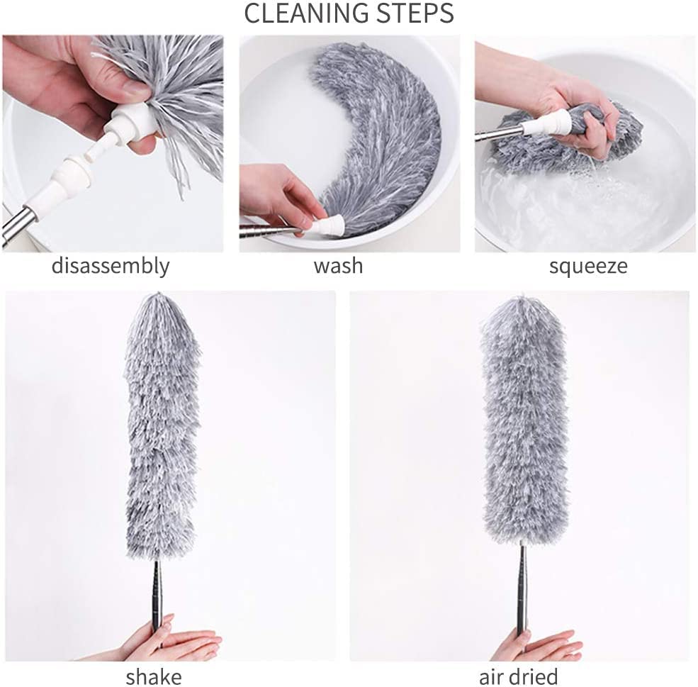 100 Inch Microfiber Feather Duster - Microfiber & Stainless Steel Pole, Extra Long Extendable Handle, Multi-use For Ceiling Fans, Blinds & More