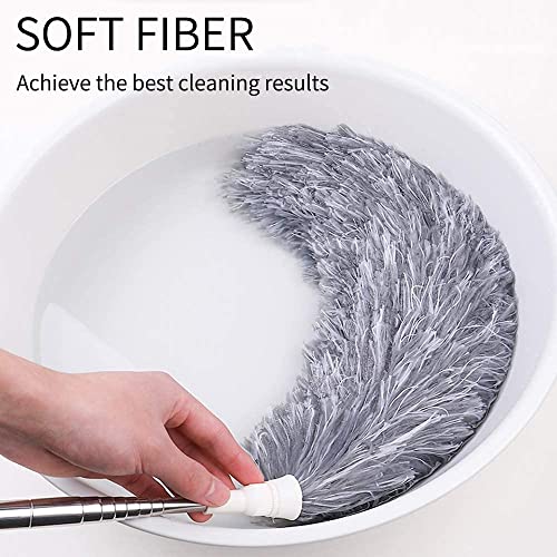 100 Inch Microfiber Feather Duster - Microfiber & Stainless Steel Pole, Extra Long Extendable Handle, Multi-use For Ceiling Fans, Blinds & More