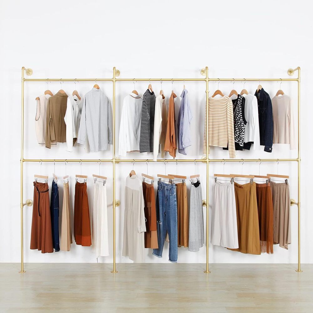 Wall Mounted Industrial Pipe Clothing Garment Racks, Metal Clothing Store Display Stands Clothes Rack