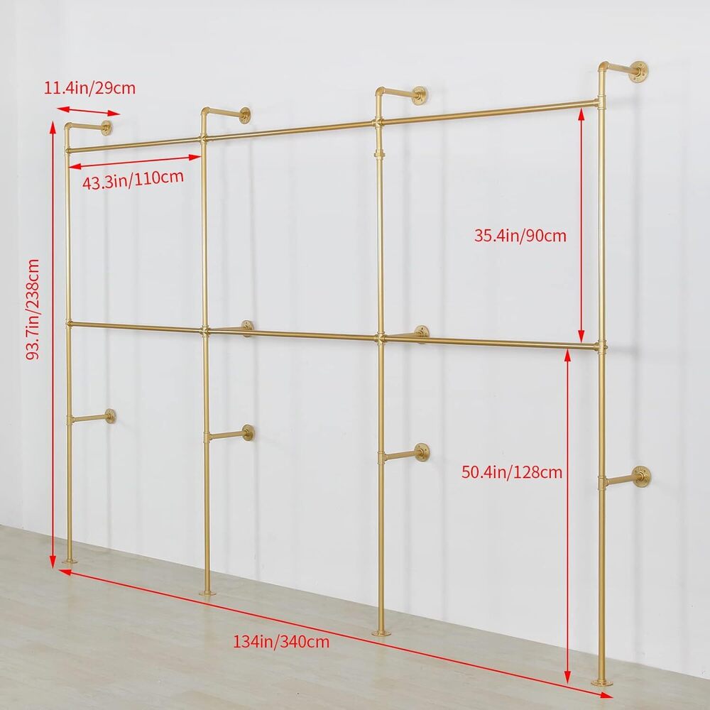 Wall Mounted Industrial Pipe Clothing Garment Racks, Metal Clothing Store Display Stands Clothes Rack