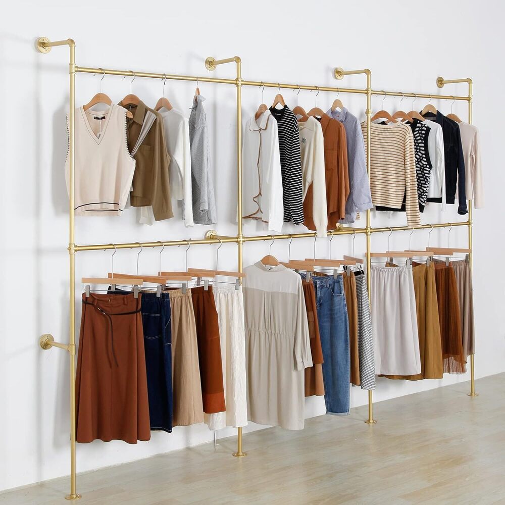 Wall Mounted Industrial Pipe Clothing Garment Racks, Metal Clothing Store Display Stands Clothes Rack