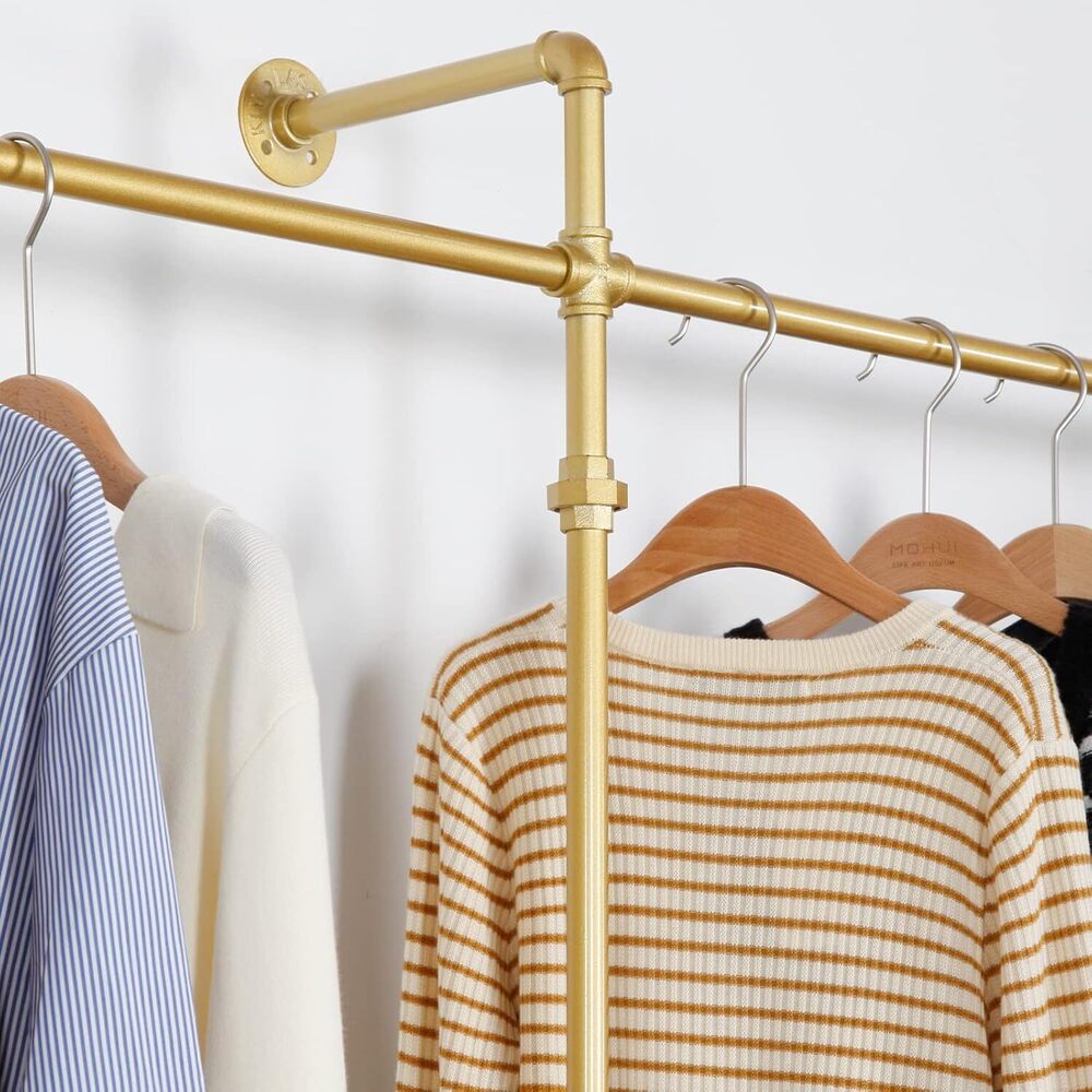 Wall Mounted Industrial Pipe Clothing Garment Racks, Metal Clothing Store Display Stands Clothes Rack