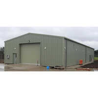 Warehouse Prefabricated Shed - Gypsum Board Material, Aluminum Sheet Roof, Green Color, Rolling Door Mechanism | Durable Storage Solution For Equipment And Tools