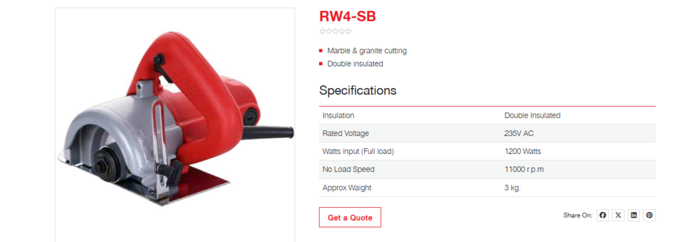 Ralli Wolf 110mm Marbel Cutter (Rw4sb) - Application: Industrial