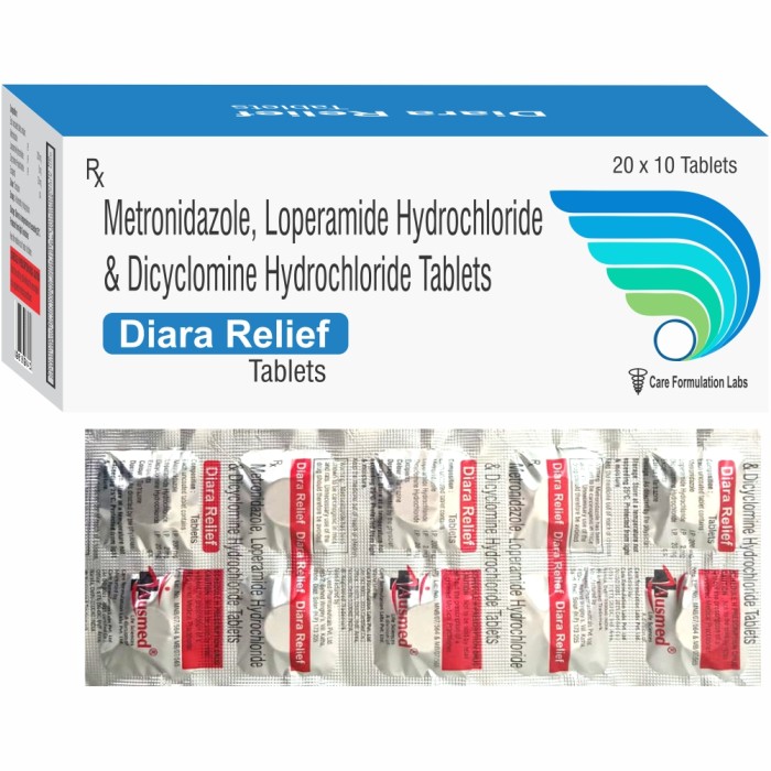 Metronidazole,loperamide Hydrochloride & Dicyclomine Hydrochloride Tablet - Drug Type: General Medicines