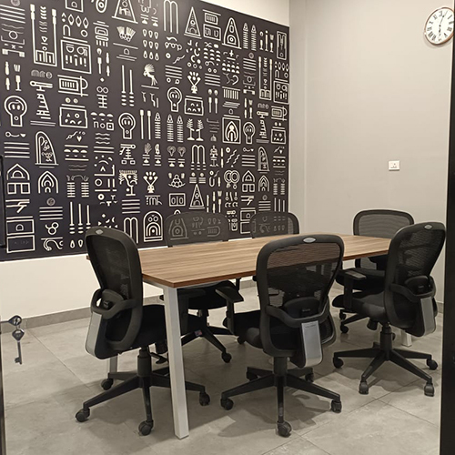 Conference Hall - Wooden Table with Mesh Chairs 10ft x 5ft Dimensional Space Seats 8 500kg Weight Capacity Class A Fire Rating | Ideal for Business Meetings Presentations Training Sessions