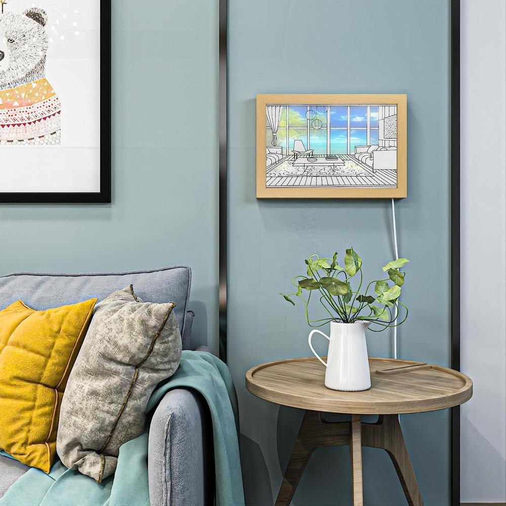 3d Led Light Frame - Wooden Design , Energy-efficient Led Technology With Button Control And Triple Mode Ambiance