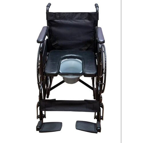 U Cut Commode Wheelchair - Color: Black