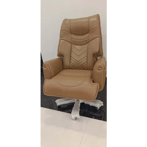 BLUEFOX High Back Boss Chair - Brown Leather, Stainless Steel Frame | Durable, Fully Assembled, Modern Design, Polished Finish