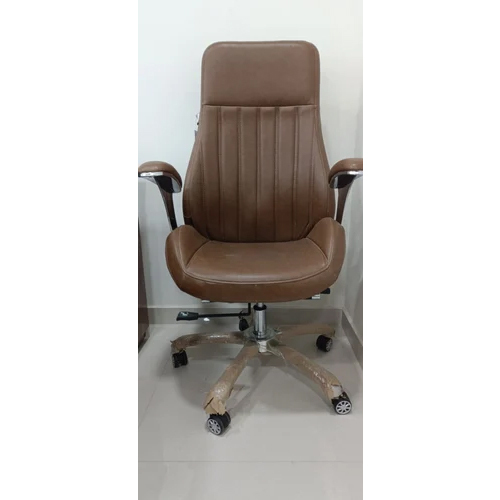 Office Boss Chair - Leather & Stainless Steel, Brown Color - Modern Design, Polished Finish, Durable & No Assembly Required, 1-Year Warranty