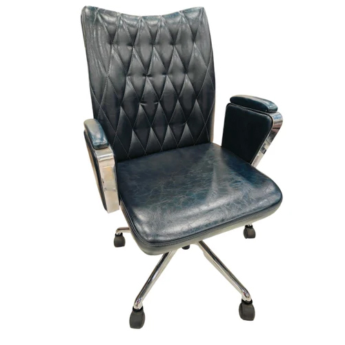Black Leather Visitor Chair - Artwork: Machine Made