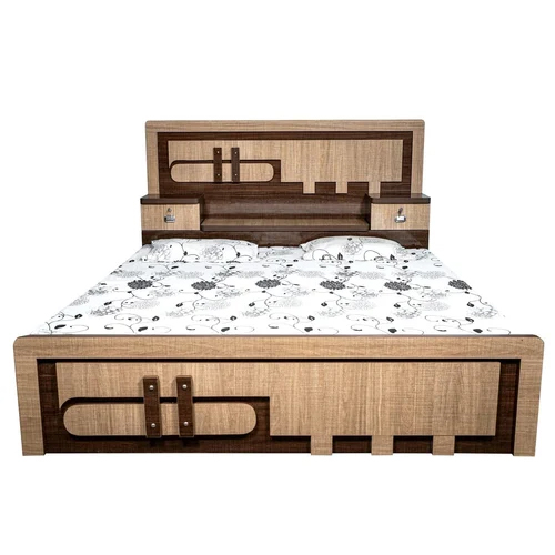 Modern Wooden Double Bed - Color: Brown