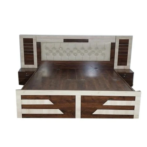 Designer Wooden Double Bed - Color: Brown