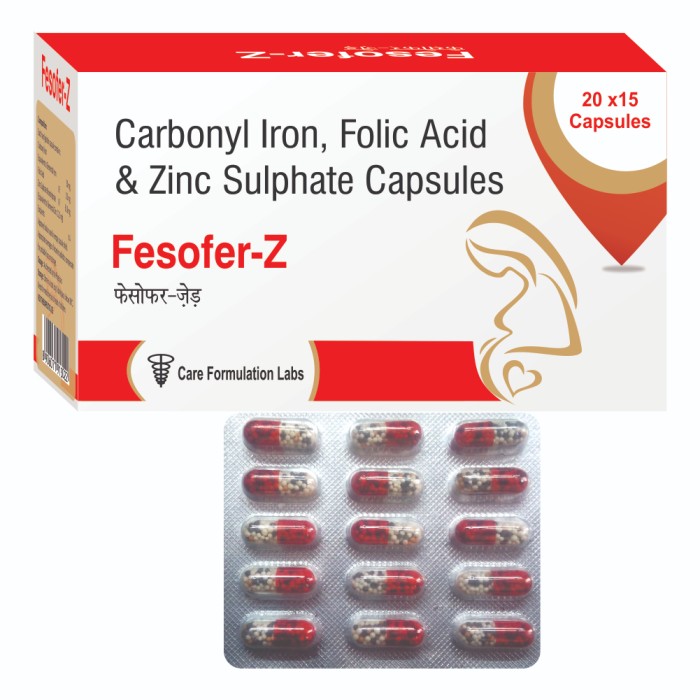 Carbonyl Iron,Folic Acid ,& Zinc Sulphate Monohydrate Capsule