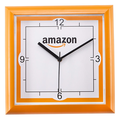 AV18 Promotional Wall Clock - Polished Surface, Square Shape, Different Sizes Available, Vibrant Yellow Color, Customizable with Logo