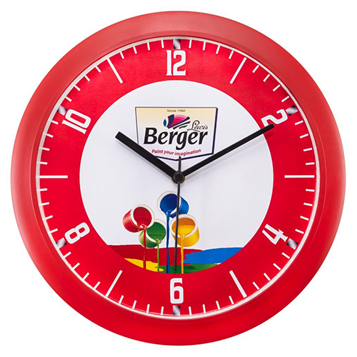 Promotional Wall Clock - Polished Surface, Different Sizes Available | Vibrant Red Color, Unisex Round Design, Warranty Included