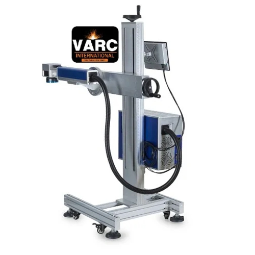 FLY Laser Marking Machine - 200mm x 200mm Marking Area, High Accuracy Fiber Laser Technology, Stylish Silver & Blue Design, Warranty Included