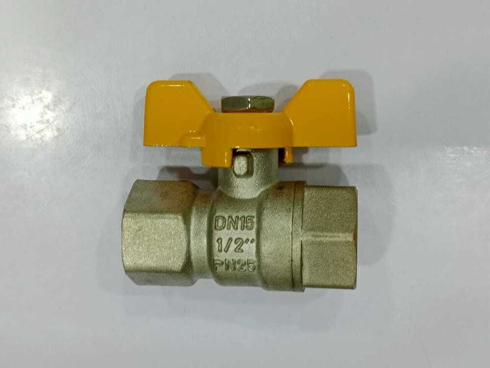 Butterfly Ball Valve 1/2 - Brass Material, 1/2 Port Size, Silver Color | Medium Pressure Application For Water And Gas, Durable Finish