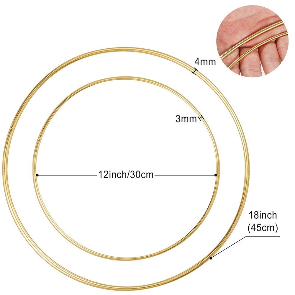 4 Pack (12 & 18 Inch) Large Metal Floral Hoop Wreath Macrame Gold Hoop Rings for Making Christmas Wreath, Wedding Wreath Decor