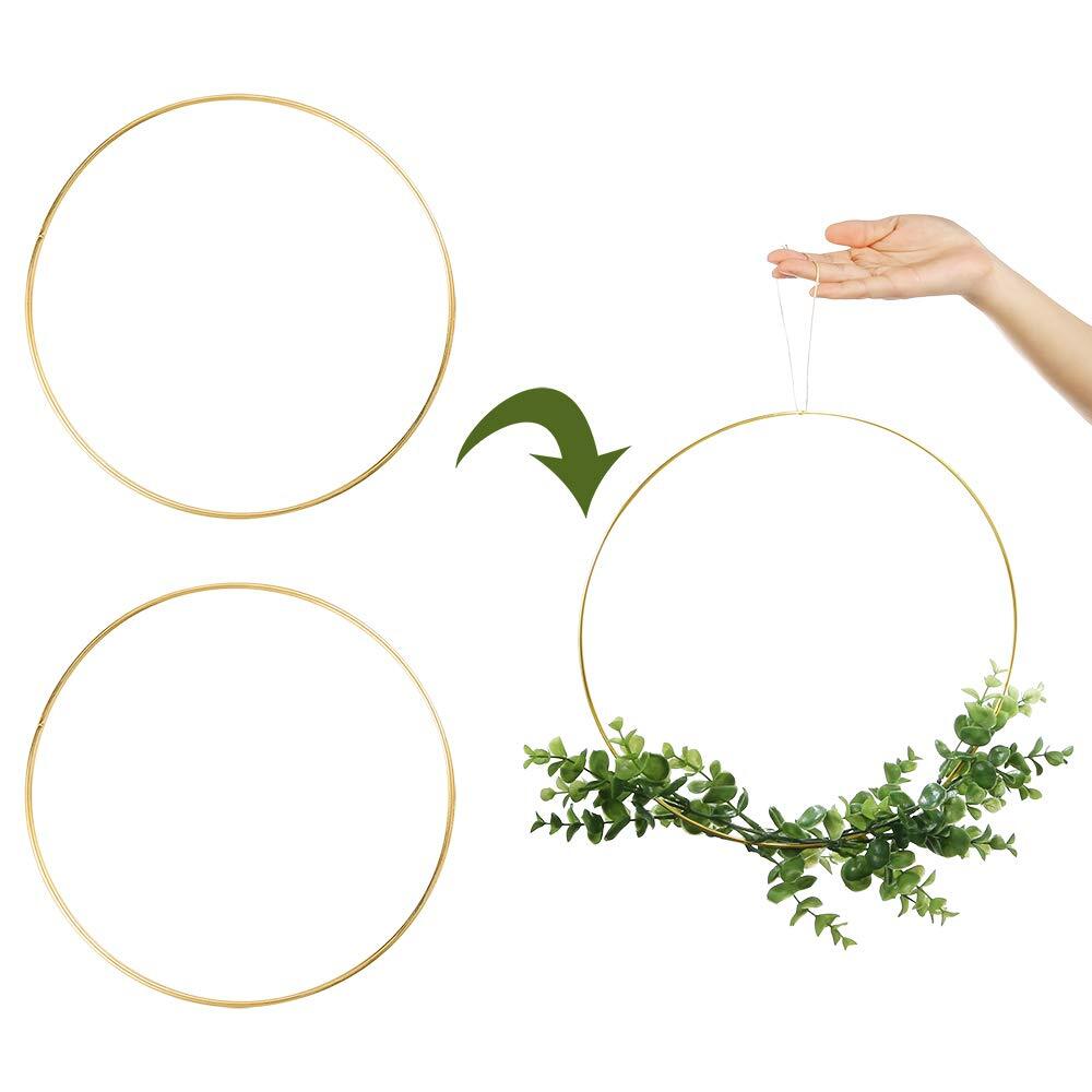 2 Pack 14 Inch Large Metal Floral Hoop Wreath Macrame Gold Hoop Rings for Making Christmas Wedding Wreath Decor
