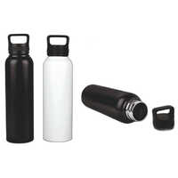 Steel Water Bottle - 1 Liter Stainless Steel, Black And White, Screw Cap Sealing, Comfortable Silicon Ring Handle