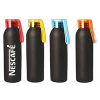 Water Bottle With Silicon Carry Strap - Silicone Material, 600 Ml Capacity, Black Color, Screw Cap, Round Shape, Sipper Top, Easy Carry Strap