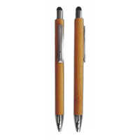 Bamboo Pen With Stylus - Metal Material, Reusable Design, Brown Color | Smooth Dyes Ink, Eco-friendly, Convenient Smartphone Use