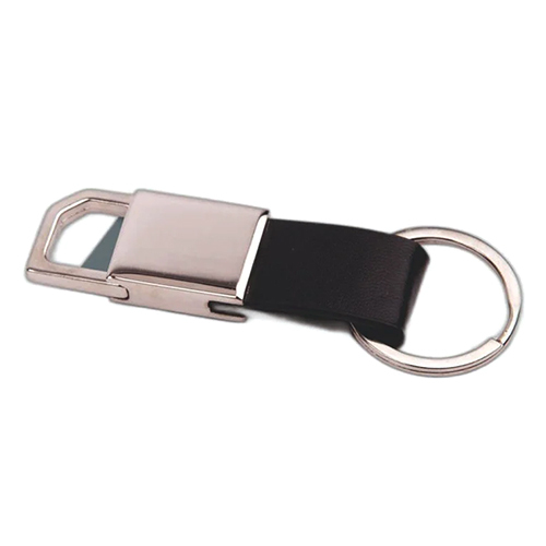 Rectangle Hanging Metal Keychain With PU Strap