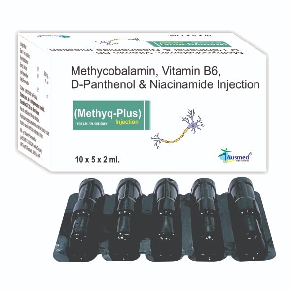 Cyanocobalamin IP 1000 mcg. Pyridoxine HCl IP 100 mg. Niacinamide IP 100 mg. D-Panthenol IP 50 mg. Benzyl Alcohol IP 2% v/v Water for Injection