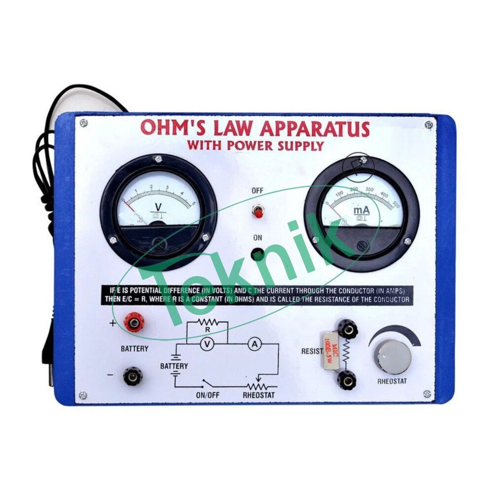 OHM S LAW APPARATUS WITH BAKELITE PANEL, 2 ROUND METERS & POWER SUPPLY