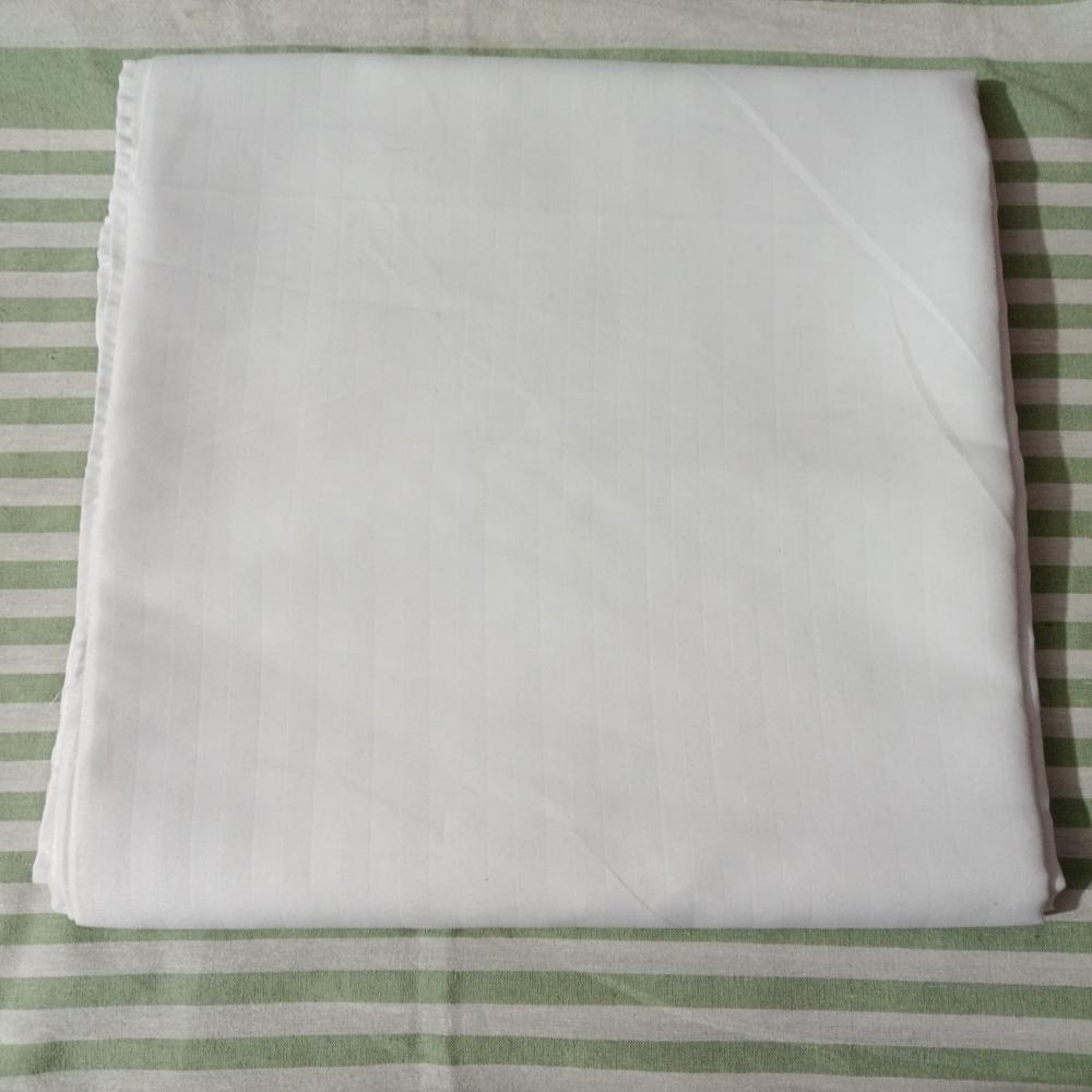 White Satin Stripe Hotel Bedsheet - 300 GSM Cotton, Full Size, White Color | Washable, Plain Pattern, Elegant Design, Includes Pillowcases