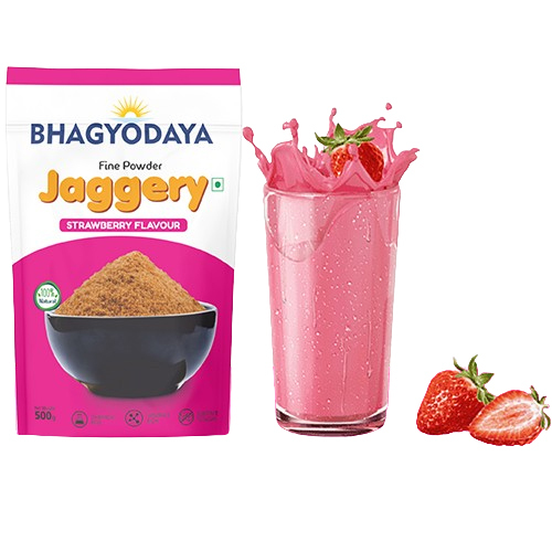 Strawberry Jaggery Powder - Zero Moisture, Gluten-Free Sweetener | Light Aroma, Long Shelf Life 6-12 Months, Perfect for Tea and Coffee