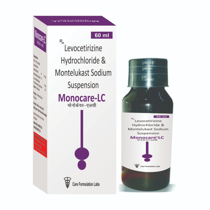 Levocetirizine Dihydrochloride IP 2.5 mg. Montelukast Sodium IP 4 mg. suspension
