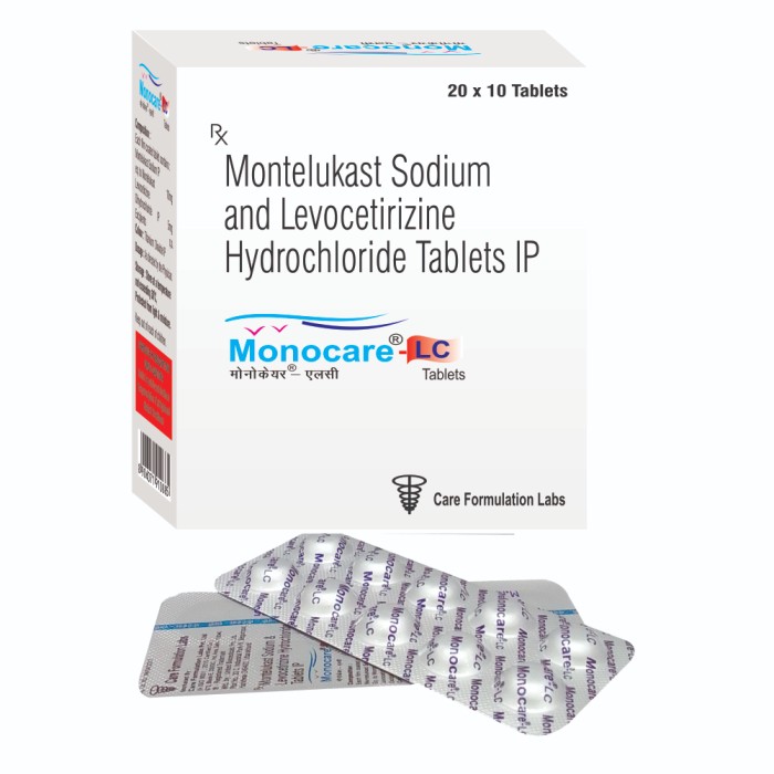 Montelukast Sodium 10 Mg & Levocetirizine Hci 5 Mg Film Coated Tablets - General Medicine For Allergic Rhinitis And Asthma, Dosage As Directed By Physician
